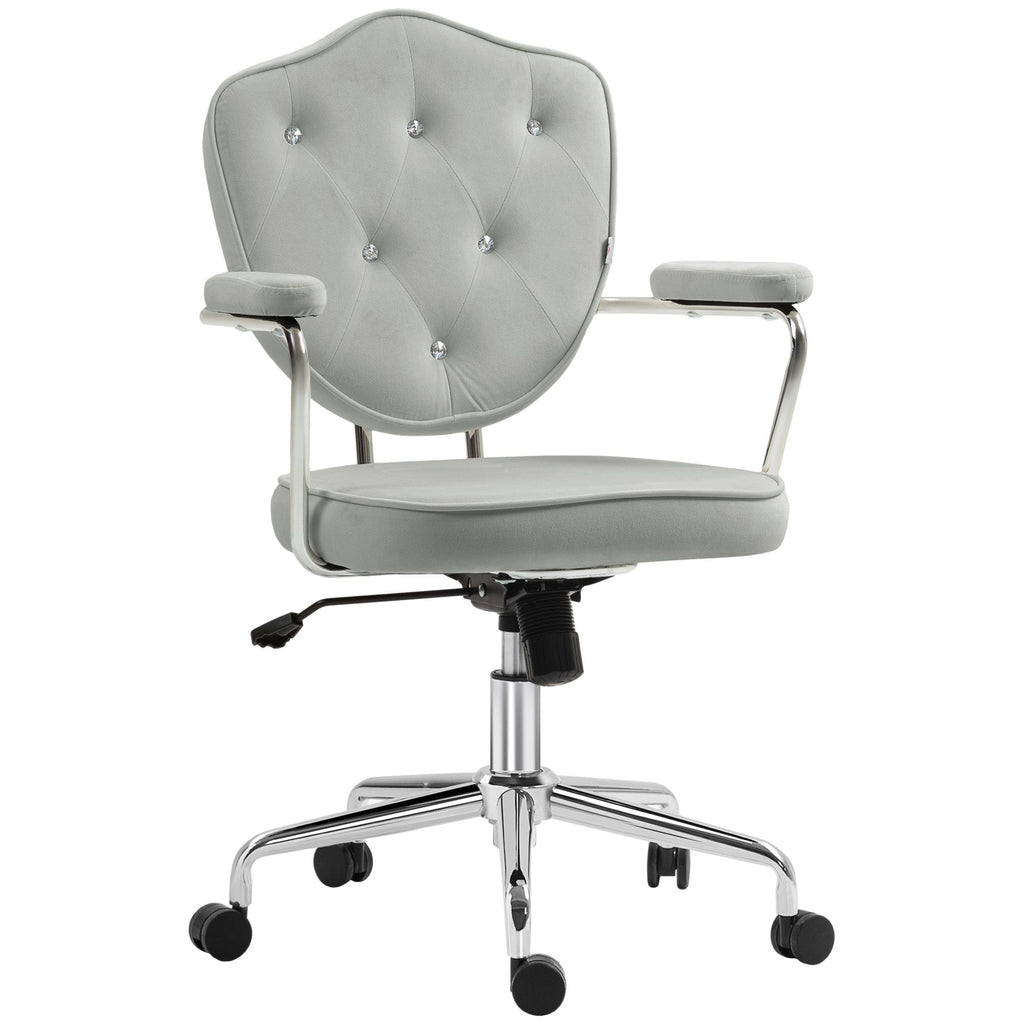 Swivel Computer Vanity Chair, Cute Office Chair, Desk Chair with Button Tufted, Velvet-feel Fabric, Gray