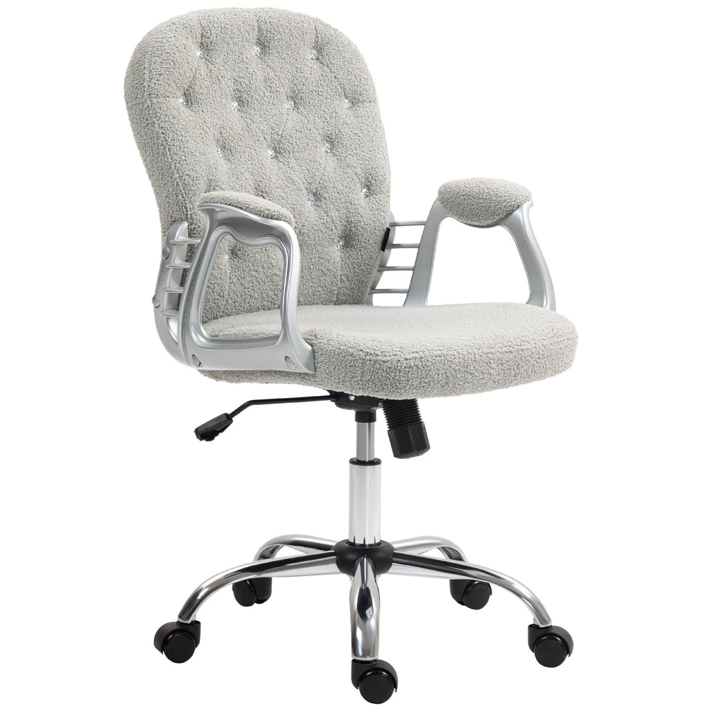 Swivel Desk Chair with Button Tufted Back, Comfy Task Chair with Padded Armrests & Adjustable Height for Home, Office, Gray