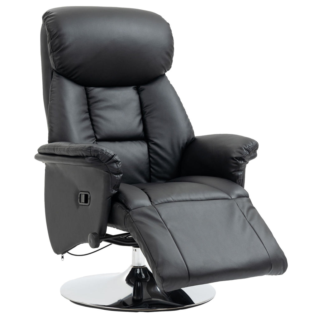Swivel Recliner, Adjustable PU Leather Upholstered Recliner Chair with Footrest, Padded Arms and Steel Base, Black