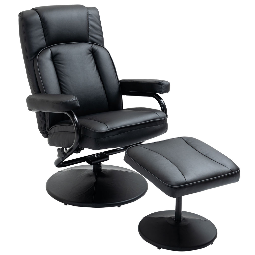Swivel Recliner Black Manual PU Leather Armchair with Ottoman for Living Room Office Bedroom