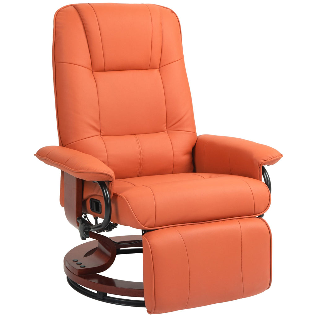 Swivel Recliner Chair, Adjustable Swivel Lounge Chair with Footrest, Armrest and Wrapped Wood Base for Living Room, Light Red