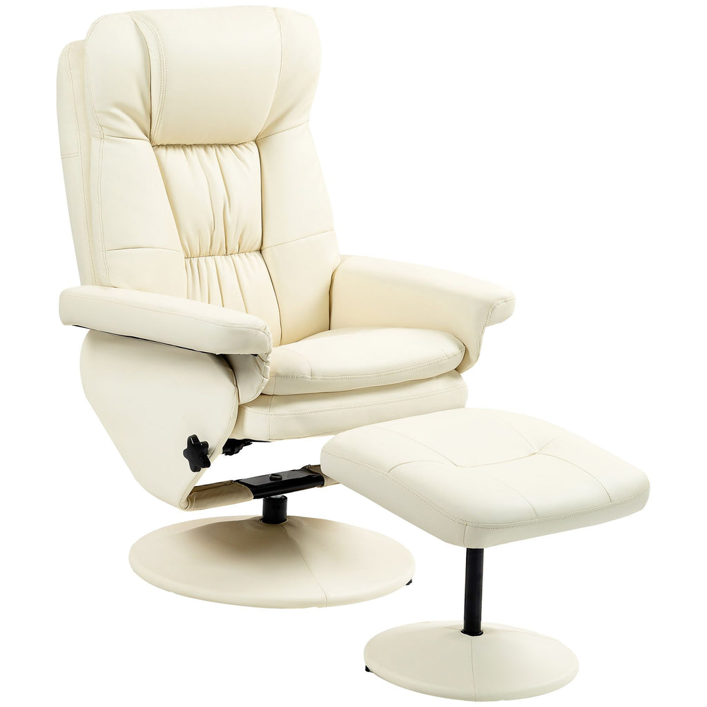 Swivel Recliner Chair with Ottoman, Upholstered Recliner and Footrest with Round Wrapped Base for Living Room, Cream White