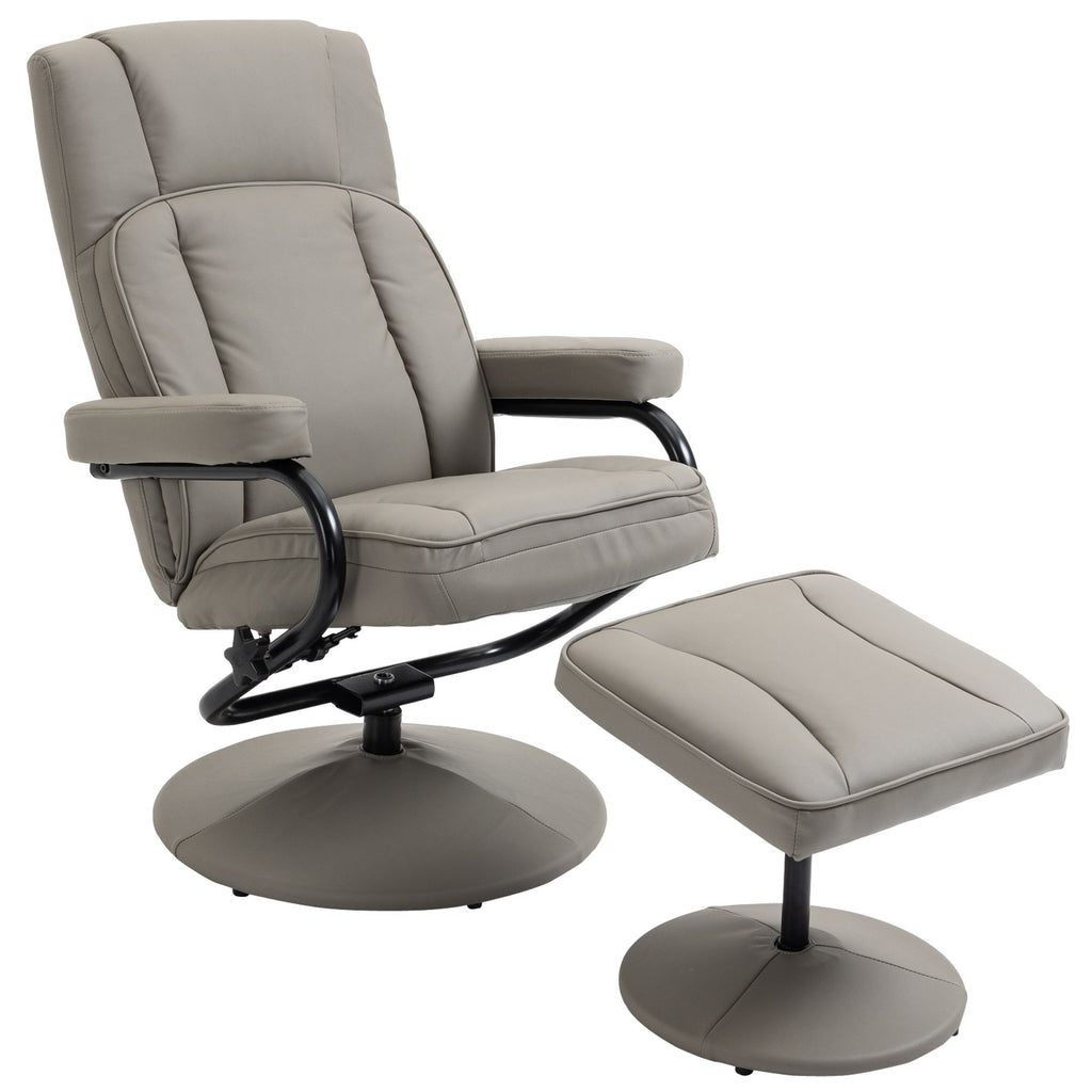 Swivel Recliner Grey Manual PU Leather Armchair with Ottoman for Living Room Office Bedroom