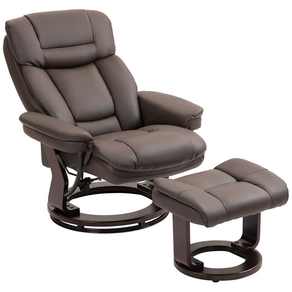 Swivel Recliner with Ottoman, PU Leather Reclining Chair with Footrest, for Living Room, Bedroom, Dark Brown