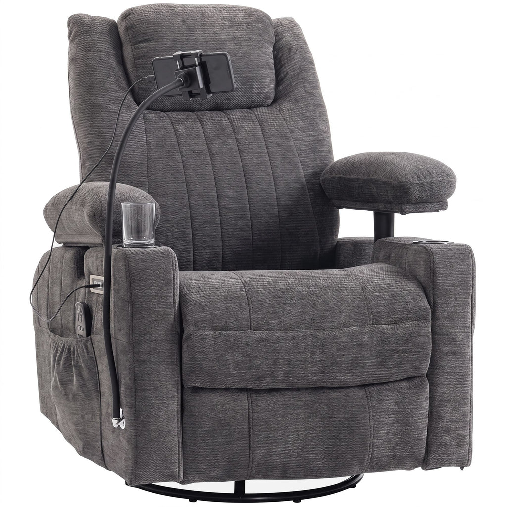 Swivel Rocker Power Recliner Chair with Massage Heat 2D Armrests Adjustable Headrest Phone Holder USB Port, Dark Gray