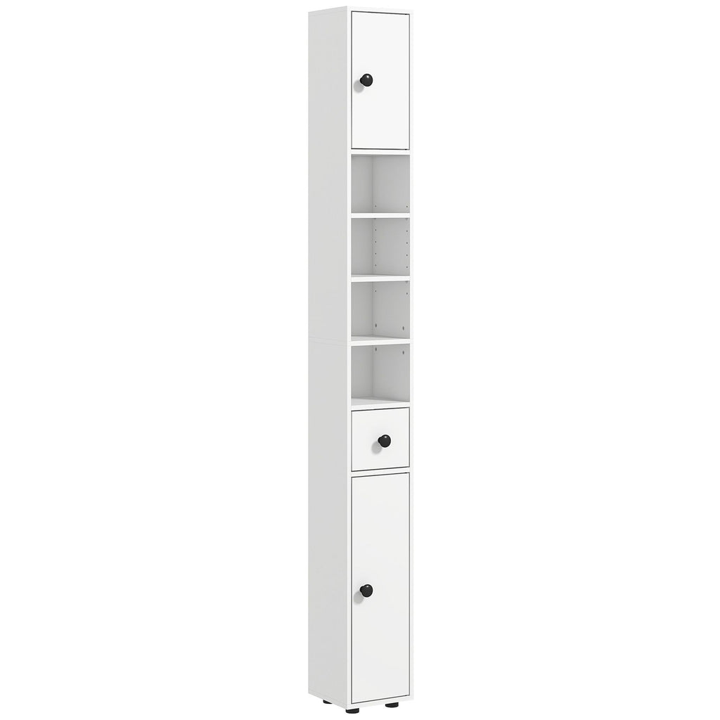Tall Bathroom Storage Cabinet, 71" Narrow with Open Shelves & 2 Door Cabinets, Adjustable Shelves, White