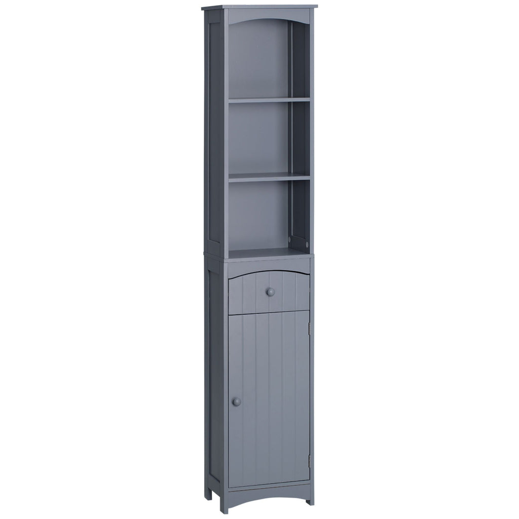 Tall Bathroom Storage Cabinet Linen Tower 3-Tier Shelves Drawer Free Standing Grey