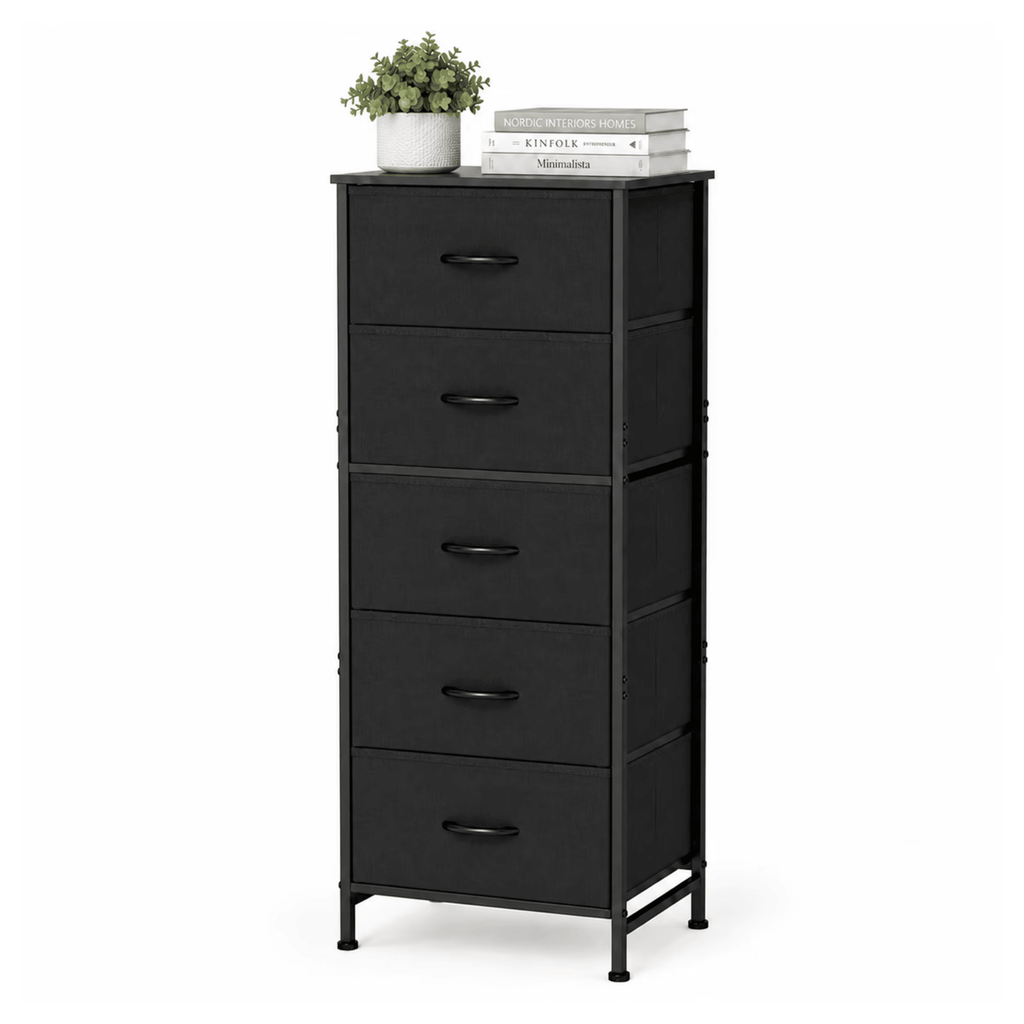 Tall DresserforBedroom with 5 Drawers, Vertical EndTableand NightstandforBedroom,StorageOrganizer Chest of Drawers with Removable Fabric Bins