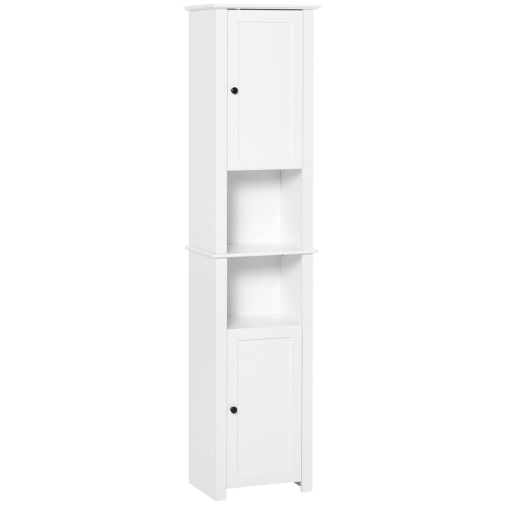Tall Linen Sanctuary: 67" White Freestanding Bathroom Storage Tower