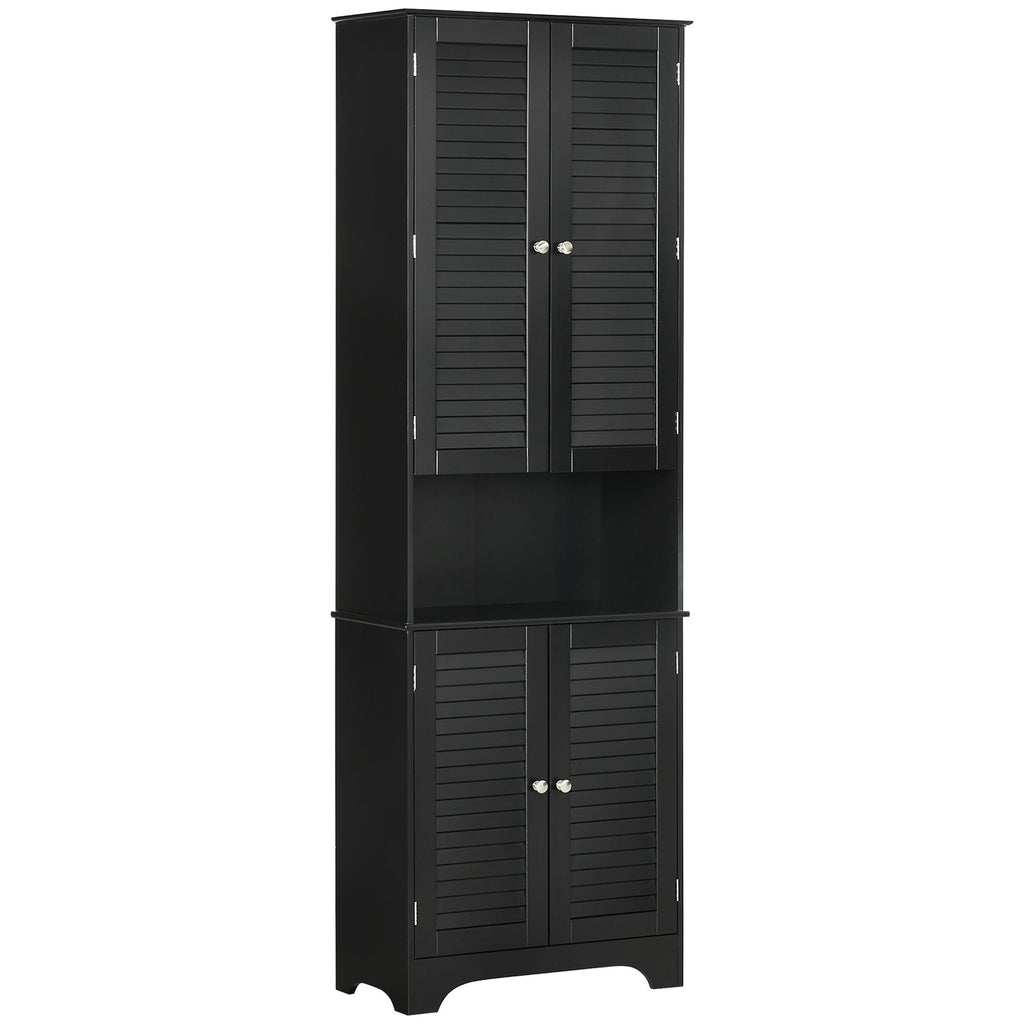 Tall Storage Cabinet with Doors and Shelf, Floor Standing, Linen Tower Bath Cabinet, Black