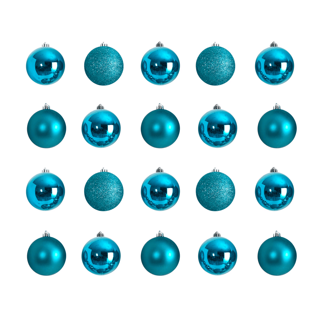 Teal Plastic Holiday Christmas 3" Shatterproof Ornament Set, 20 Count