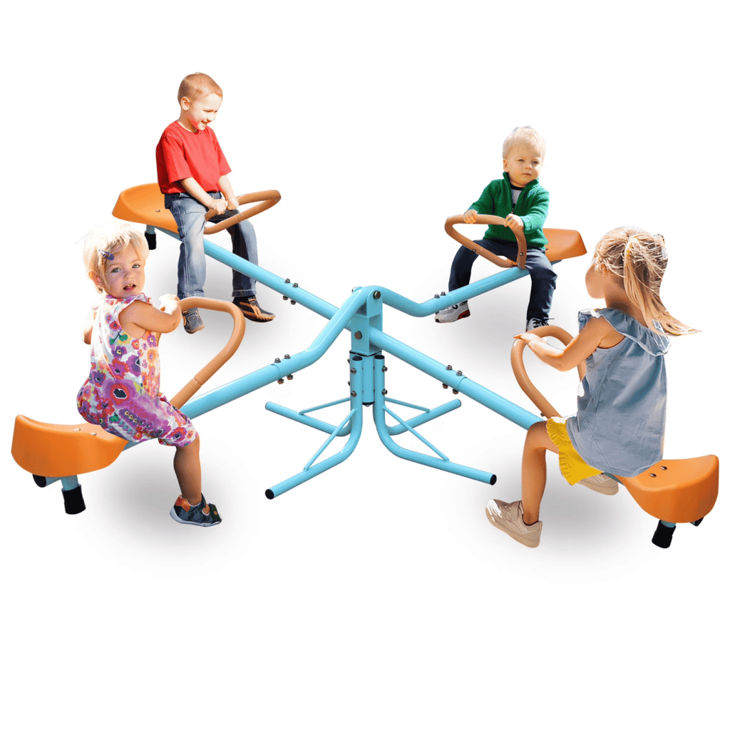 Teeter TotterforKids,Kids Seesaw Swivel Teeter TotterHomePlayground Equipment,360 Degrees Rotating Safe,4-SeatsforKids,Boys,Children,Blue Orange
