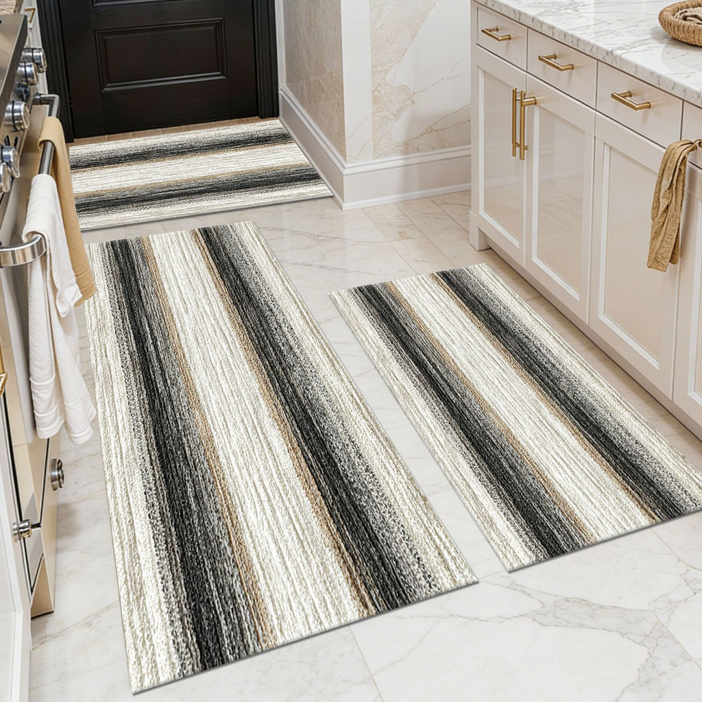Three-piece kitchen rug set, non-slip and washable, abstract pattern kitchen hallway rug, soft and comfortable, suitable for sinks, floors, entrances, hallways and bathrooms.