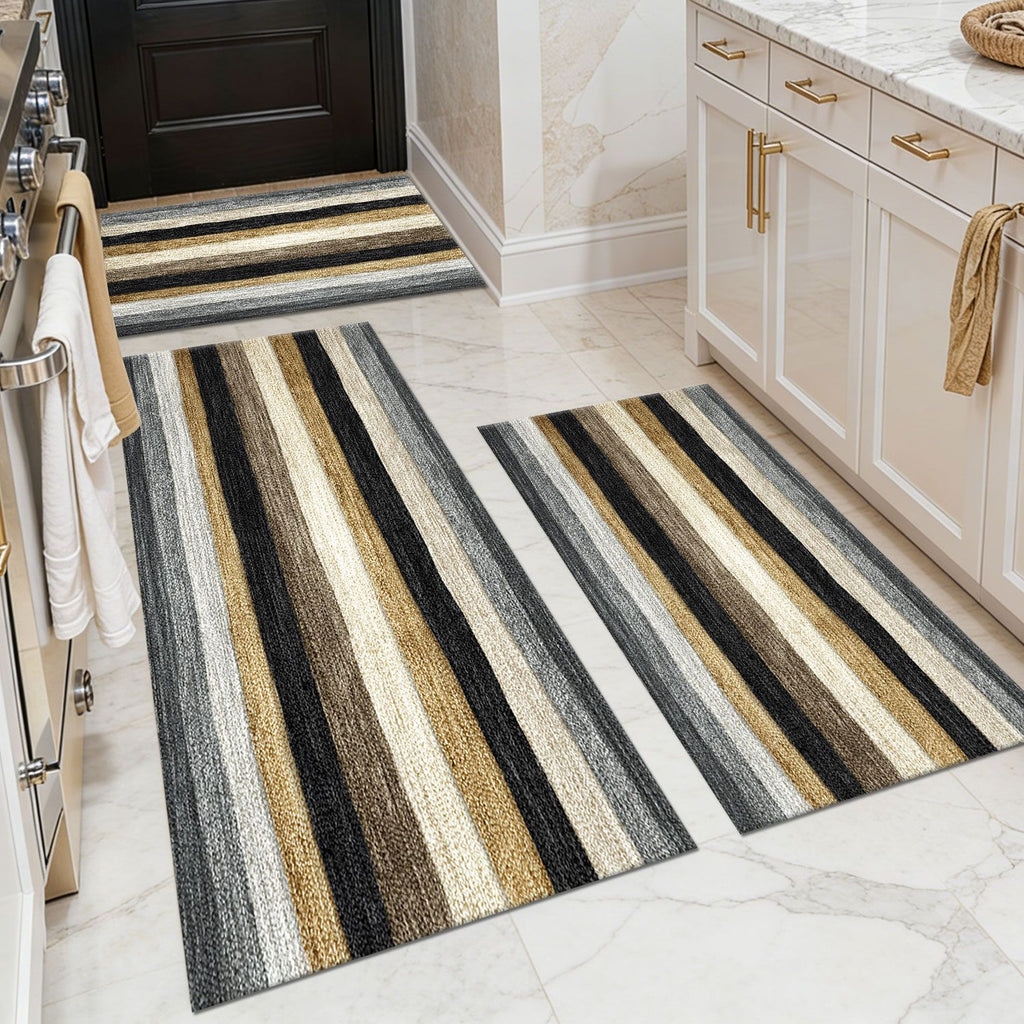 Three-piece kitchen rug set, non-slip and washable, abstract pattern kitchen hallway rug, soft and comfortable, suitable for sinks, floors, entrances, hallways and bathrooms.