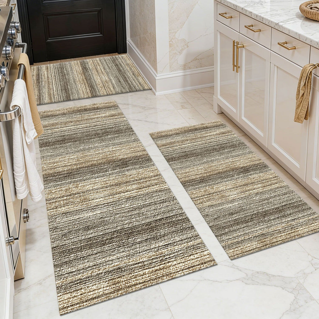 Three-piece kitchen rug set, non-slip and washable, abstract pattern kitchen hallway rug, soft and comfortable, suitable for sinks, floors, entrances, hallways and bathrooms.