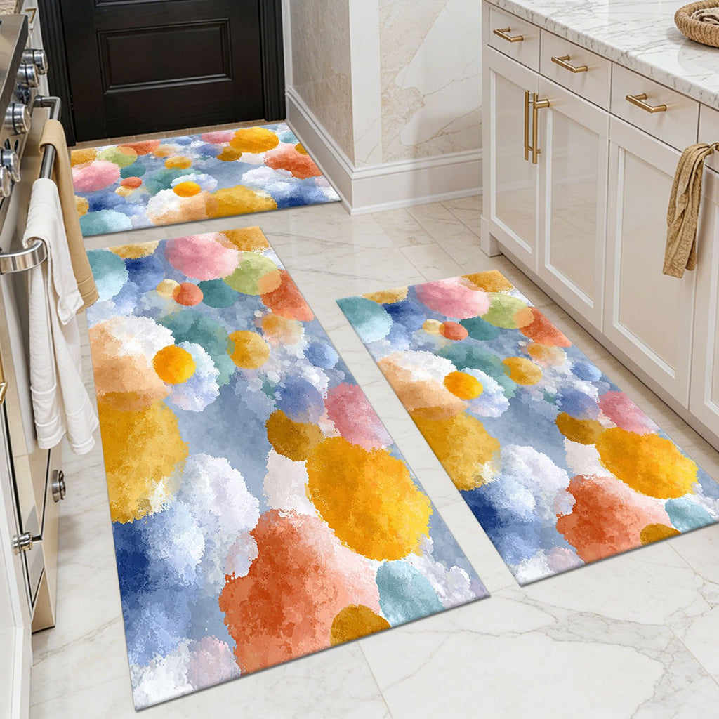 Three-piece kitchen rug set, non-slip and washable, abstract pattern kitchen hallway rug, soft and comfortable, suitable for sinks, floors, entrances, hallways and bathrooms.