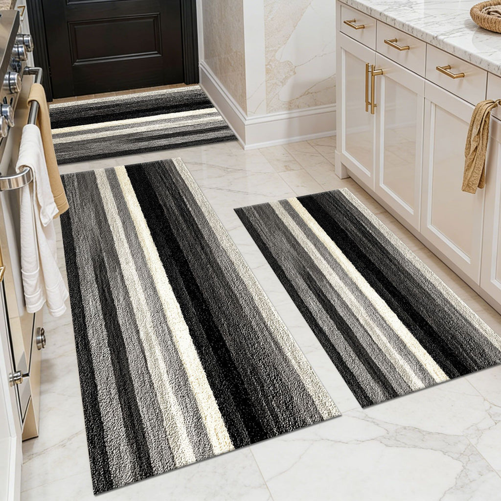 Three-piece kitchen rug set, non-slip and washable, abstract pattern kitchen hallway rug, soft and comfortable, suitable for sinks, floors, entrances, hallways and bathrooms.