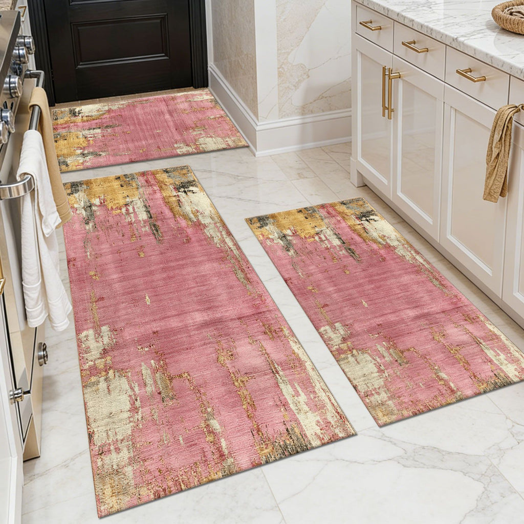 Three-piece kitchen rug set, non-slip and washable, abstract pattern kitchen hallway rug, soft and comfortable, suitable for sinks, floors, entrances, hallways and bathrooms.