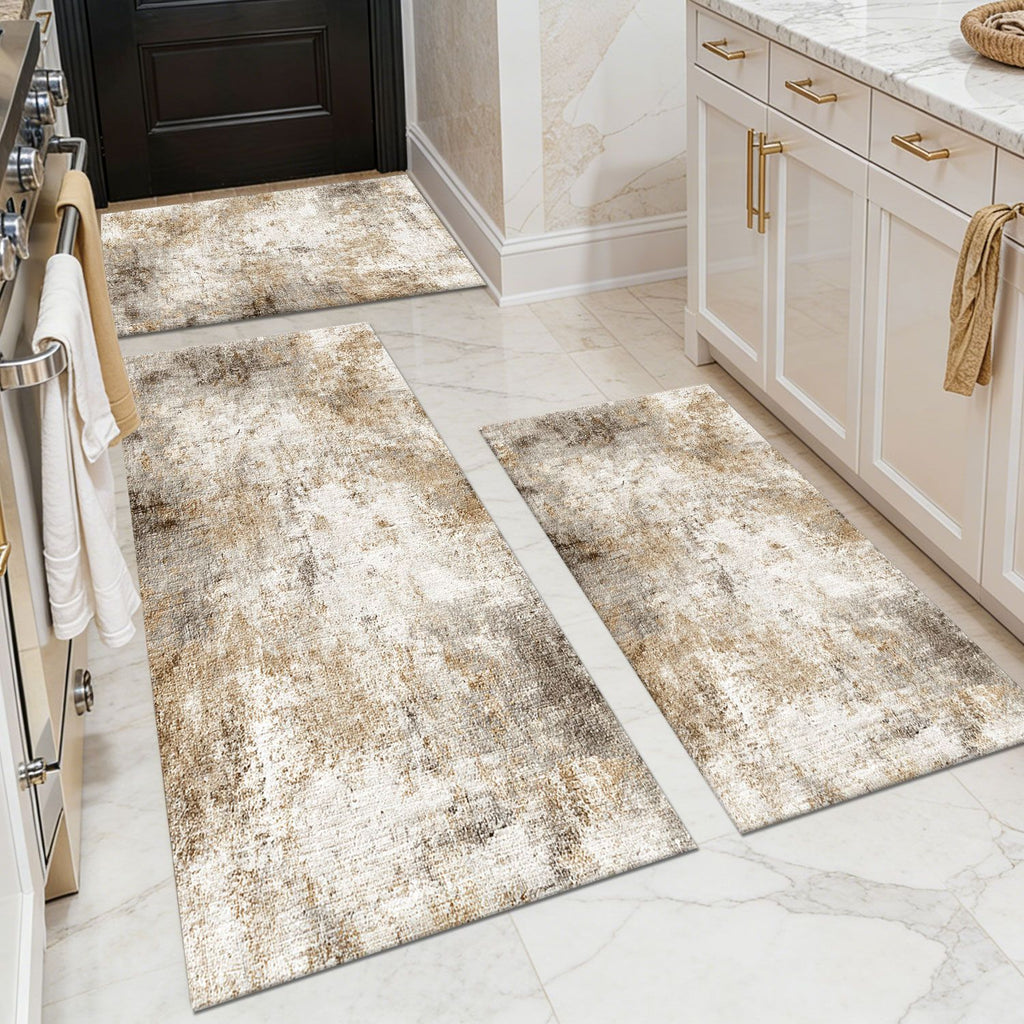 Three-piece kitchen rug set, non-slip and washable, abstract pattern kitchen hallway rug, soft and comfortable, suitable for sinks, floors, entrances, hallways and bathrooms.