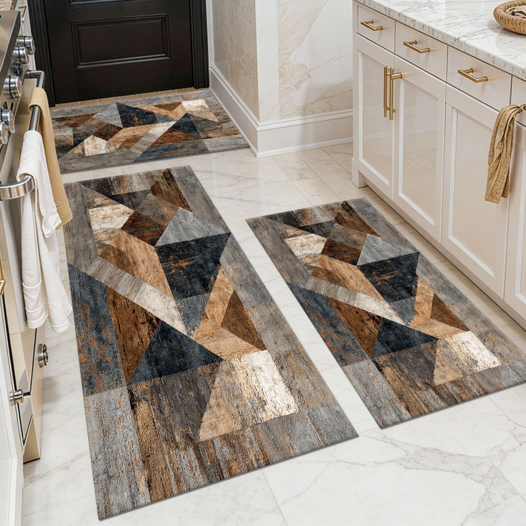 Three-piece kitchen rug set, non-slip and washable, abstract pattern kitchen hallway rug, soft and comfortable, suitable for sinks, floors, entrances, hallways and bathrooms.