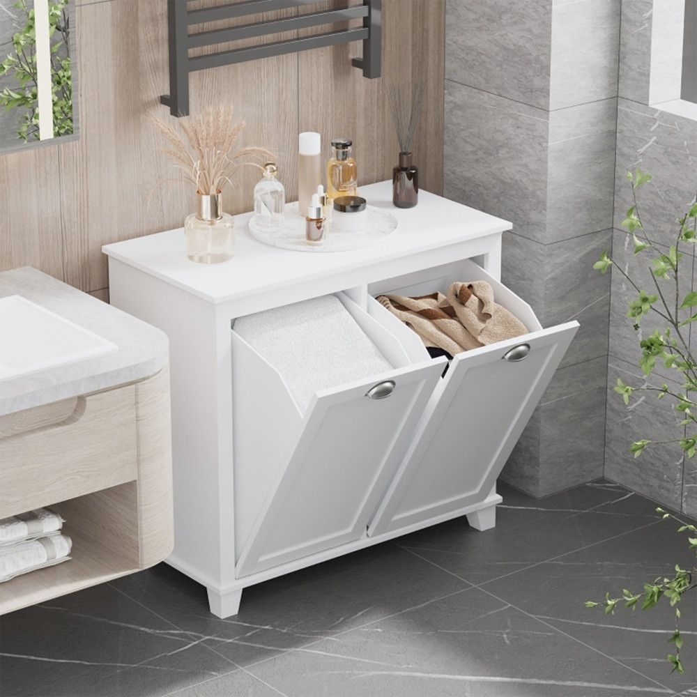 Tilt-Out Laundry Sorter Cabinet, Bathroom Storage Organizer white-AS ( Amazon Shipping)(Prohibited by WalMart)