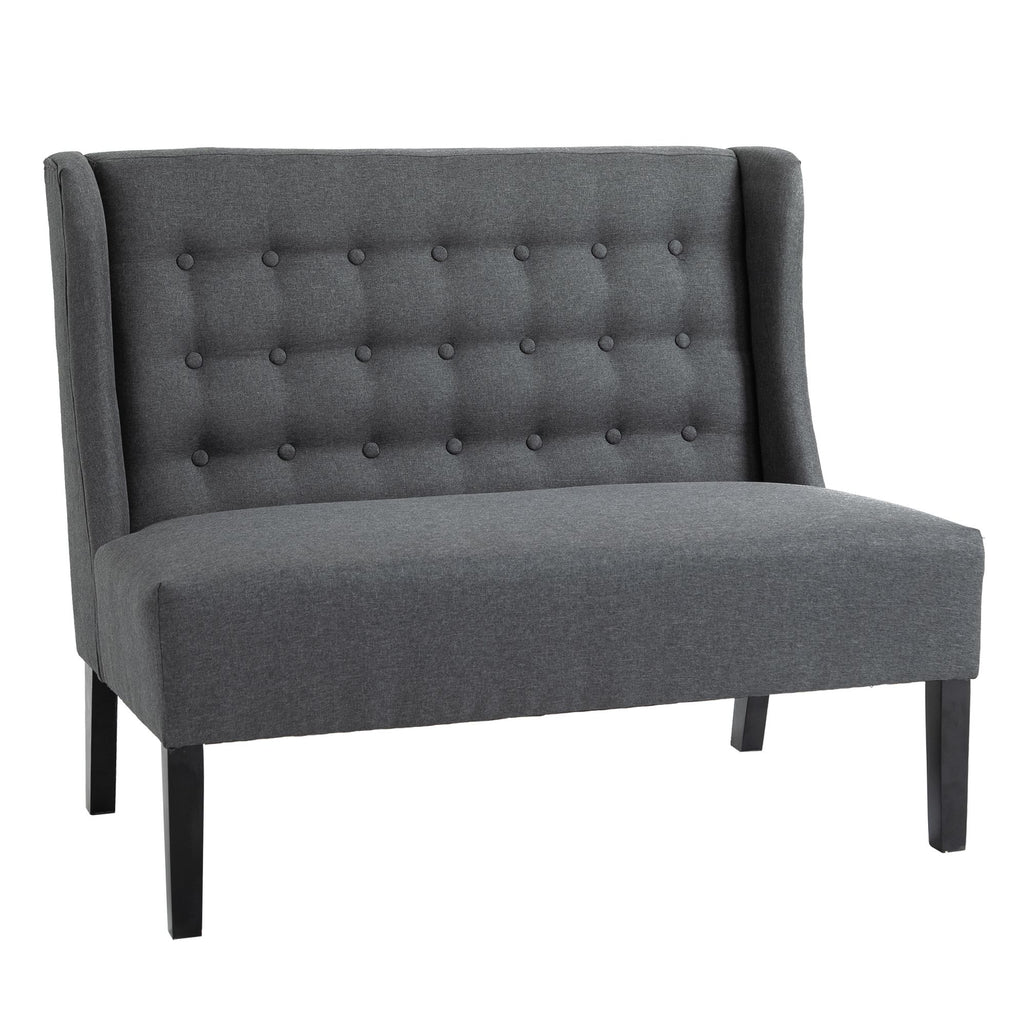 Timeless Accent: Gray Linen Wingback Loveseat with Button Tufting & Wood Legs