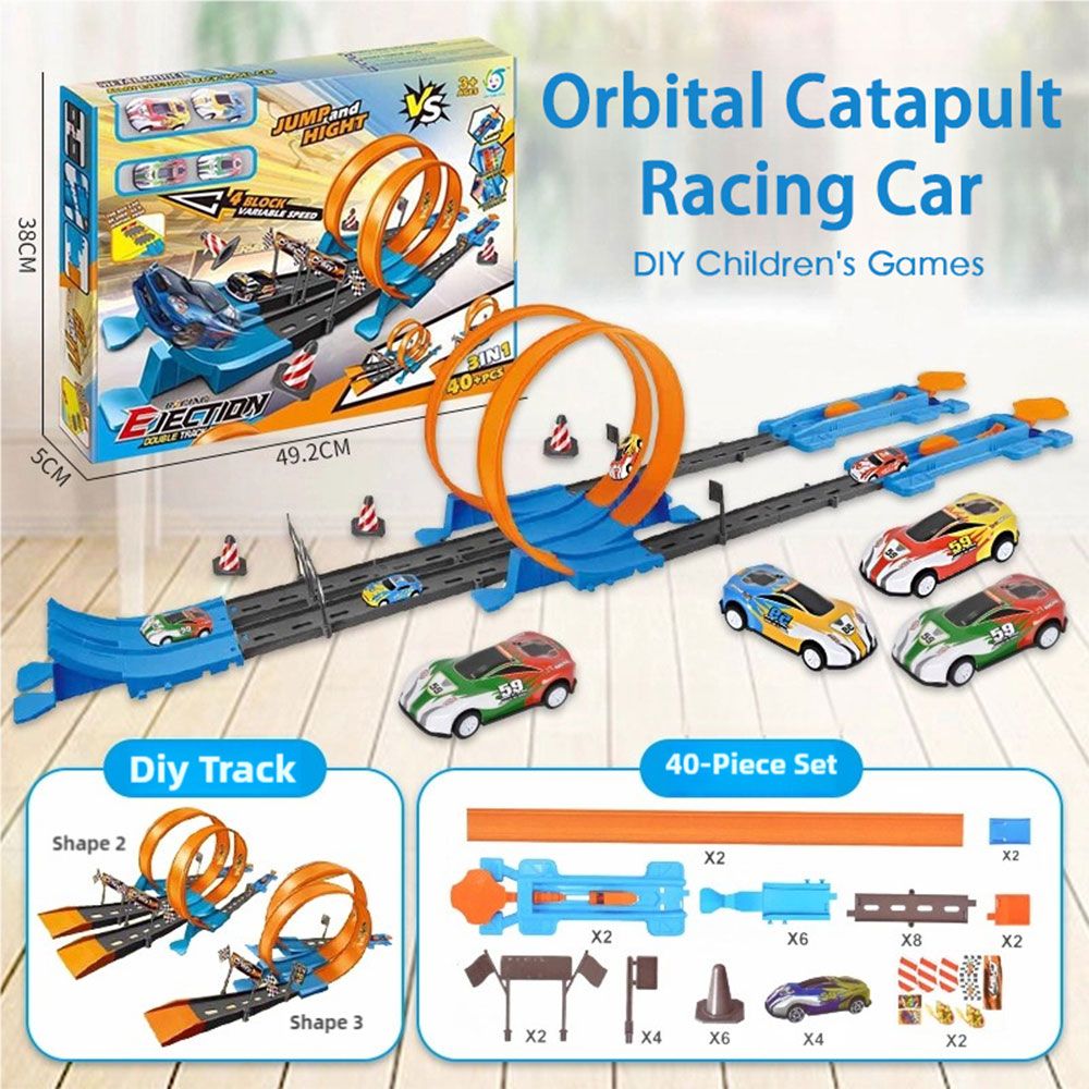 (TK Temu only supports self pickup)DIY Catapult Race Racing Car Loop Track Toy Set with Mini Metal Cars Ramp Gifts for Kids Toddlers Boys 3-5 Year Old,Indoor Game Toy, Dual Orbit