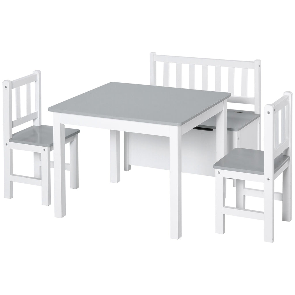Toddler Desk and Chair Set, 4-Piece Bench Storage, Easy Clean, Ideal Educational Furniture Gift for Boys & Girls 3+ Years, Gray
