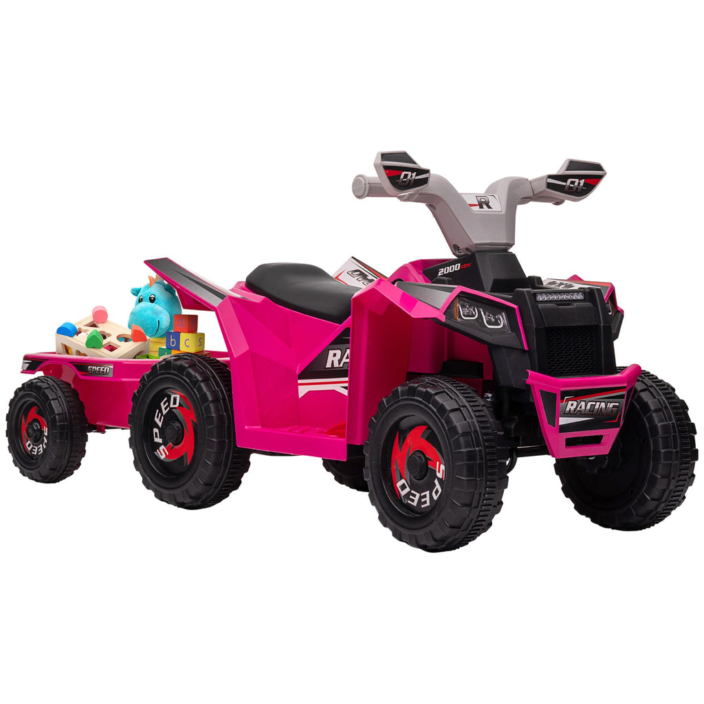 Toddler Electric Car 6V Pink with Back Trailer and Wear-Resistant Wheels for 18-36 Months
