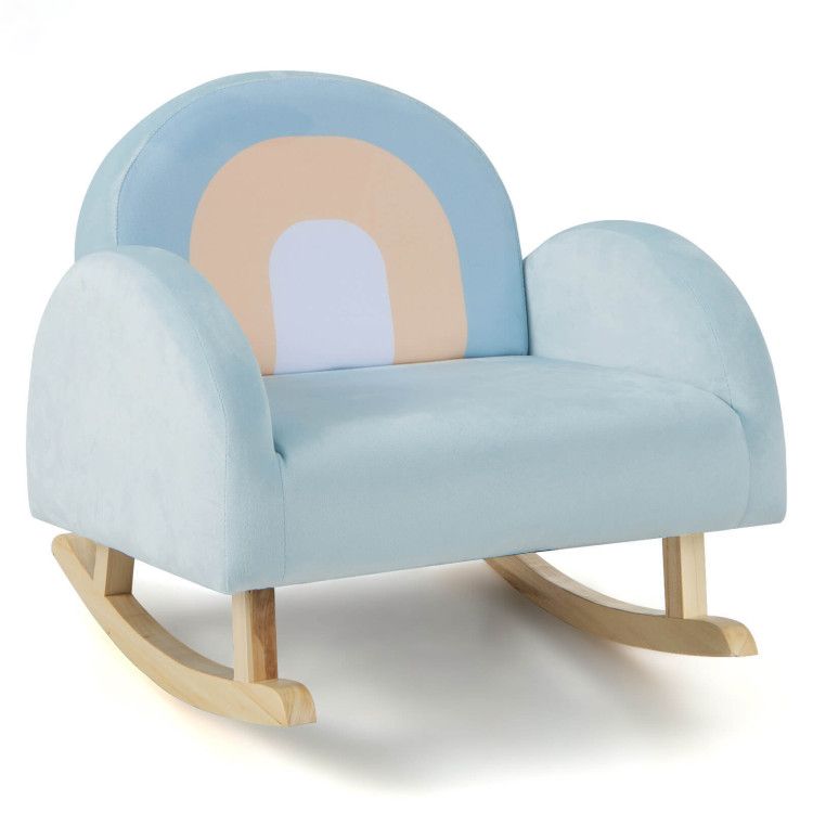Toddler Rocking Chair with Solid Rubber Wood Frame Soft Velvet Cover