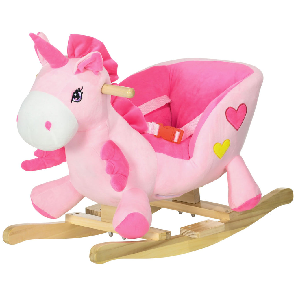Toddler Rocking Horse with Seatbelt, Ride-On Unicorn Rocker Toy with 32 Songs & Seatbelt, Gift for Kids & Toddler, Pink