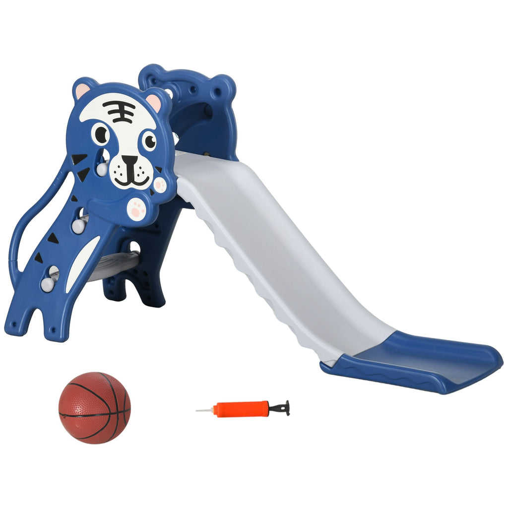 Toddler Slide with Basketball Hoop, Easy Setup Indoor Baby Slide, Bright Blue, for Ages 18-36 Months