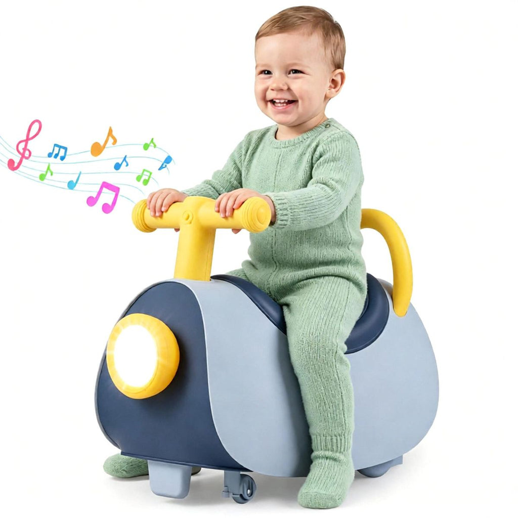 Toddler Smooth Gliding Scoot Car with T-Shaped Handlebar & Comfort Seat, 2 Universal + 2 Directional Wheels Indoor Outdoor Ride-On Toy Gift - Blue