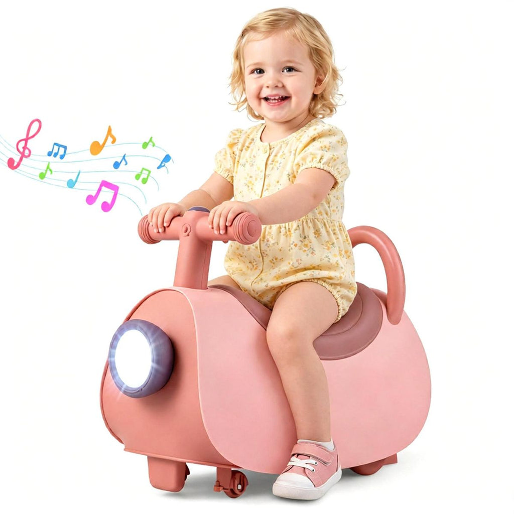 Toddler Smooth Gliding Scoot Car with T-Shaped Handlebar & Comfort Seat, 2 Universal + 2 Directional Wheels Indoor Outdoor Ride-On Toy Gift - Pink