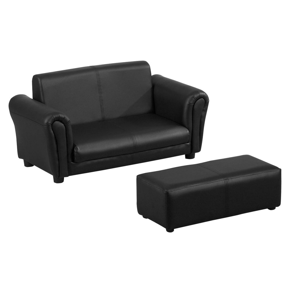 Toddler Sofa Set with Footstool Black Plush Kids Couch and Chair for Playroom Bedroom