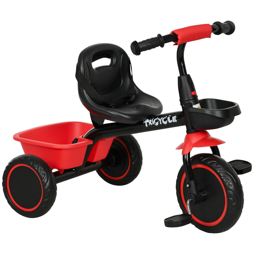 Toddler Tricycle for Kids 2-5 Years Adjustable Seat Storage Baskets Red Durable Bike for Girls and Boys