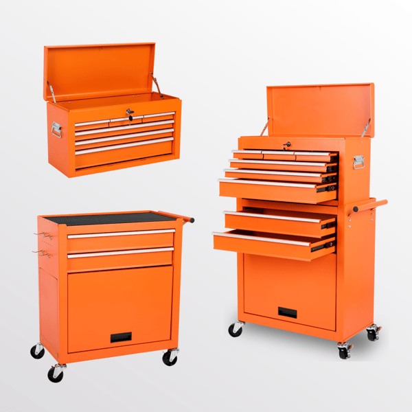 Tool Chest, 8-Drawer Rolling Tool Storage Cabinet with 2 in 1 Detachable Top Tool Box, Liner, Lockable Wheels, Side Hooks, Metal Tool Cart for Garage
