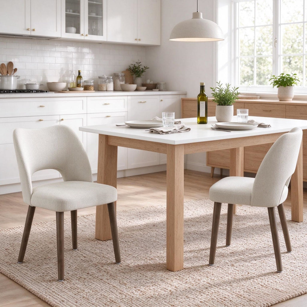 Tool-Free Assembly Dining Chairs Set, Upholstered Chenille Kitchen Chairs with Rubberwood Legs, Cream White