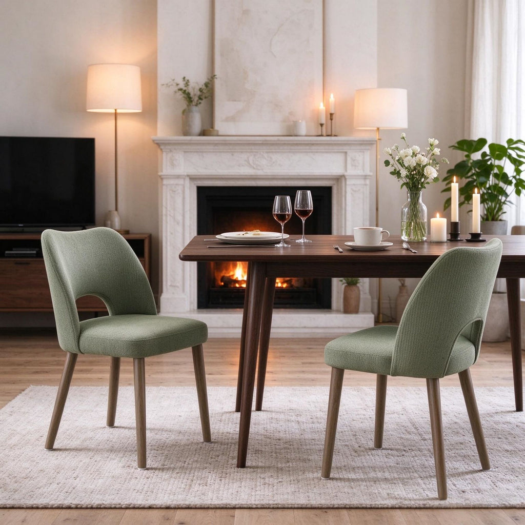 Tool-Free Assembly Dining Chairs Set, Upholstered Kitchen Chairs with Rubberwood Legs, Green