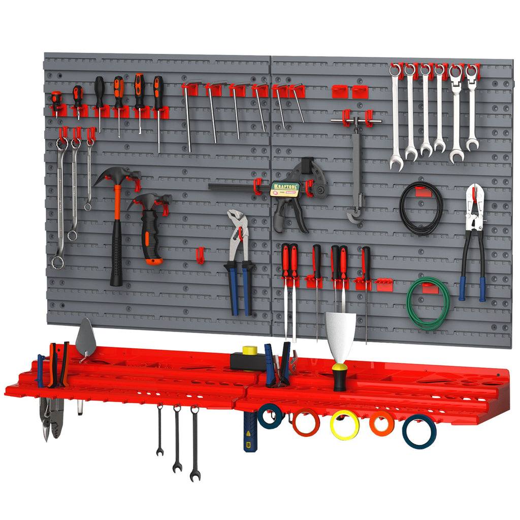Tool Organizer Wall Mounted with 54 Piece Pegboard and Shelf 50 Hooks, DIY Garage Storage with Strong loading Capacity