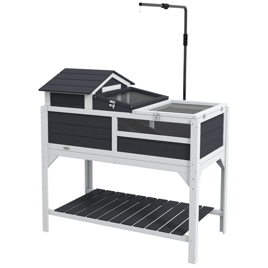 Tortoise Enclosure Tortoise House w/ Adjustable Lamp Holder, Storage Shelf, Removable Main House, Openable Lid, Gray