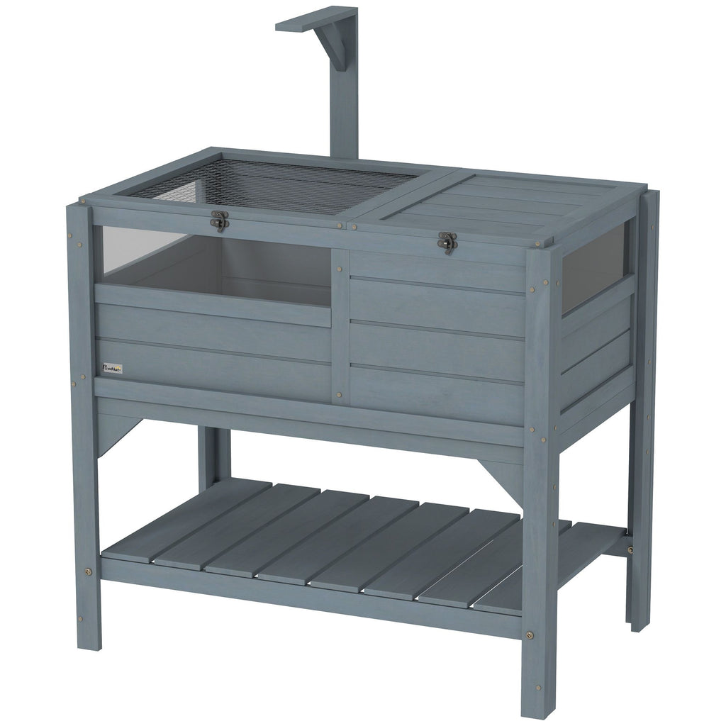 Tortoise Habitat with Shelf Storage Tortoise Gift Accessory with Weather Protection for Indoor, Gray