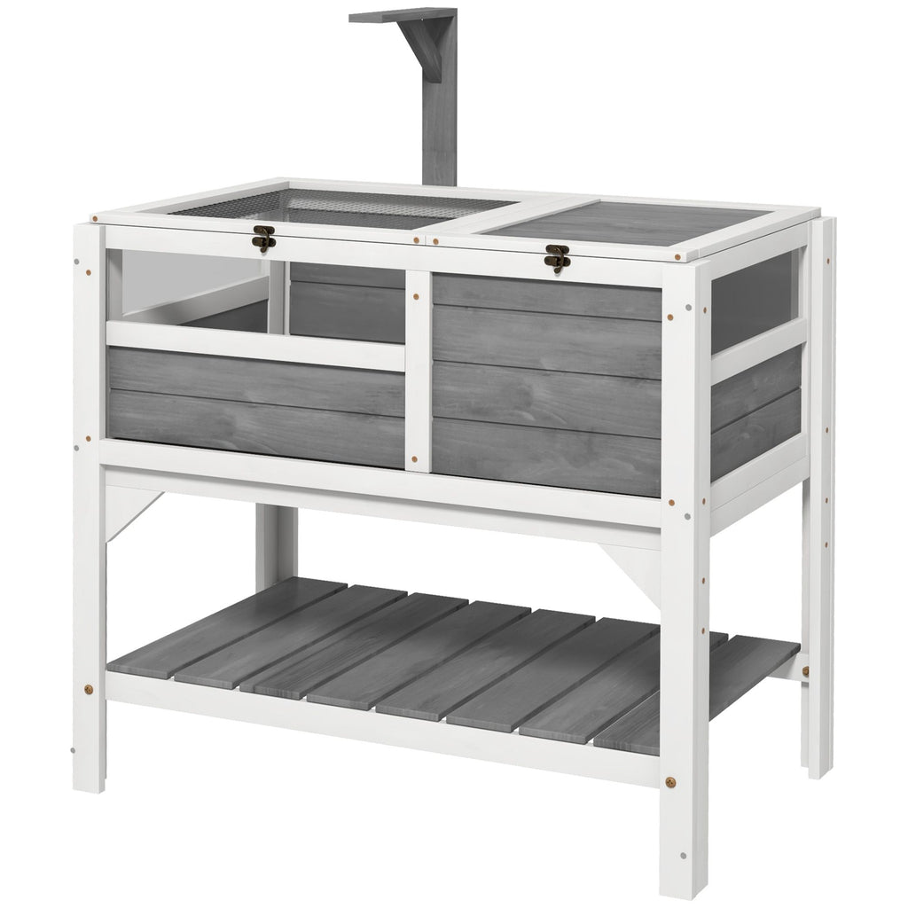 Tortoise Habitat with Shelf Storage Tortoise Gift Accessory with Weather Protection for Indoor, Light Gray