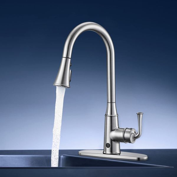 Touchless Kitchen Faucet Automatic Motion Sensor Christmas Gift, Kitchen Sink Faucets with 4 Modes Pull Down Sprayer, Commercial Modern Kitchen Water Tap, 1s Sensor Control Box, Deck Mount