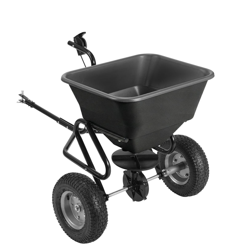 Tow Behind Broadcast Spreader, 110LBS Capacity, Tow/Push Garden Spreader with 10 Adjustable Setting, Lawn Spreaders for Seed, Fertilizer, Salt, Ice Melt