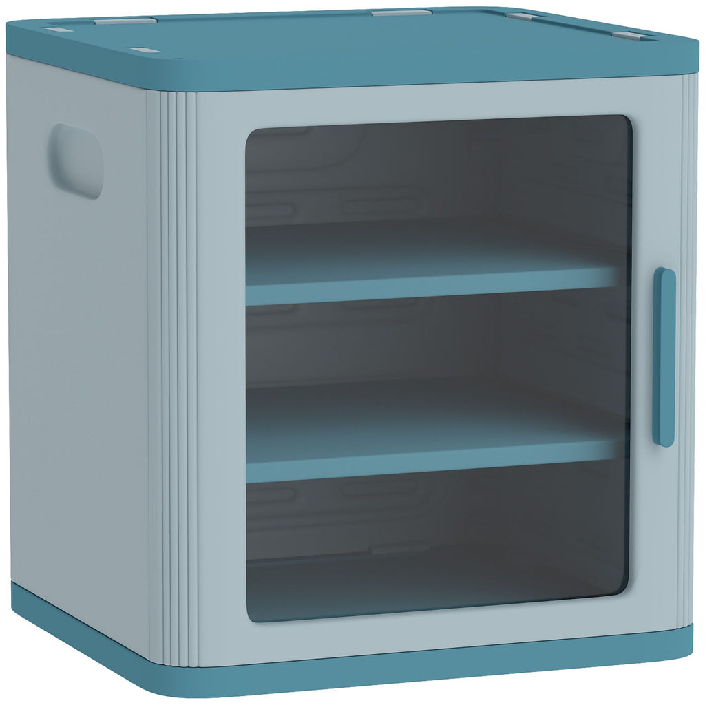 Toy Storage Organizer, 3 Tier Adjustable Toy Storage Cabinet Dustproof HDPE Plastic, Transparent Door, Light Blue