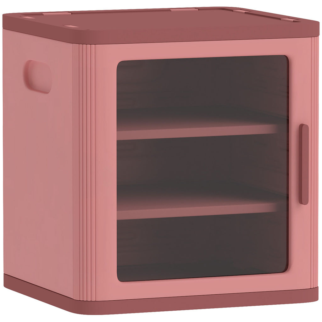 Toy Storage Organizer, 3 Tier Adjustable Toy Storage Cabinet Dustproof HDPE Plastic, Transparent Door, Pink