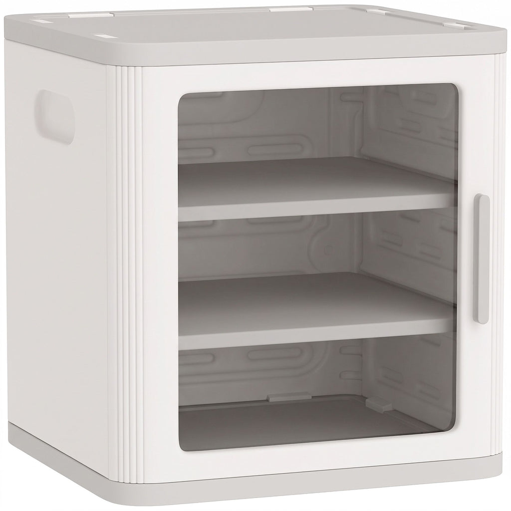 Toy Storage Organizer, 3 Tier Adjustable Toy Storage Cabinet Dustproof HDPE Plastic, Transparent Door, White