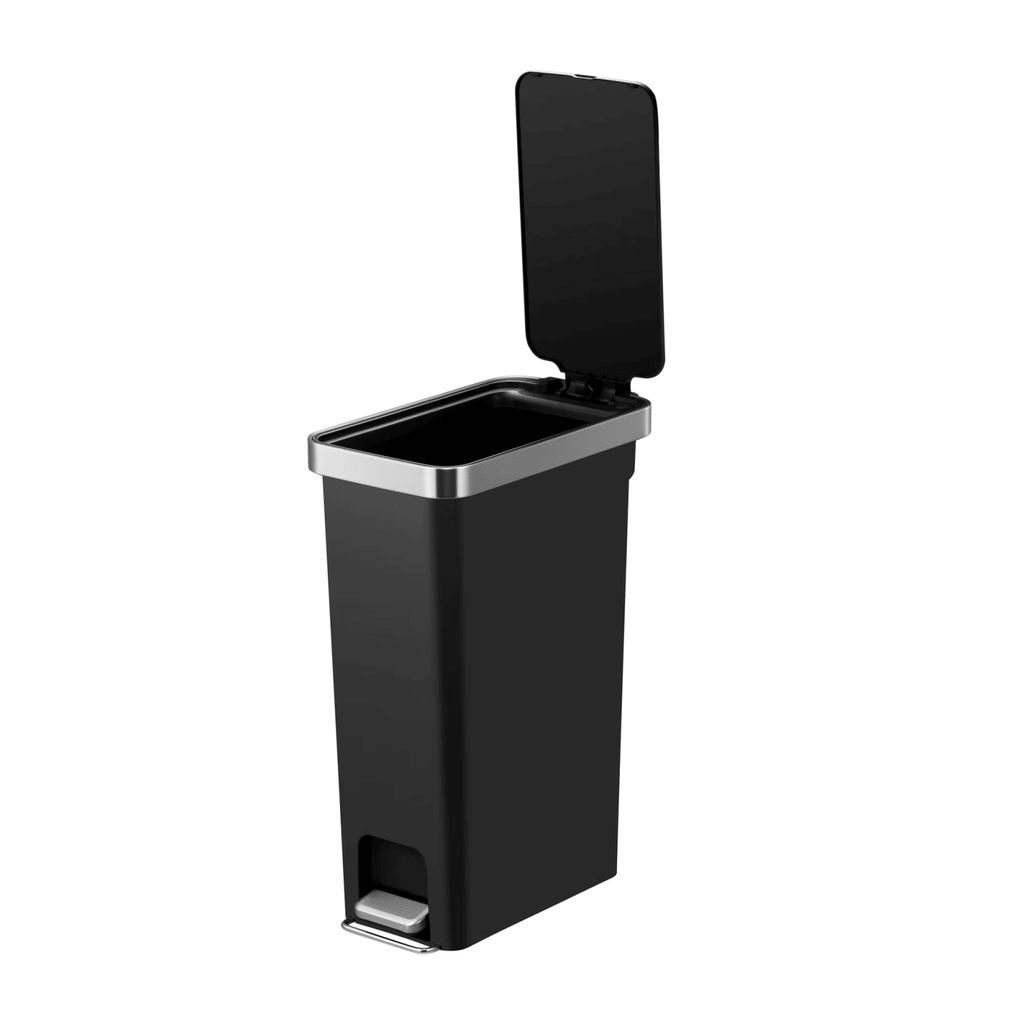 Trash Can, 10.5 Gallon Plastic Step Bin with Soft Close Lid, Black