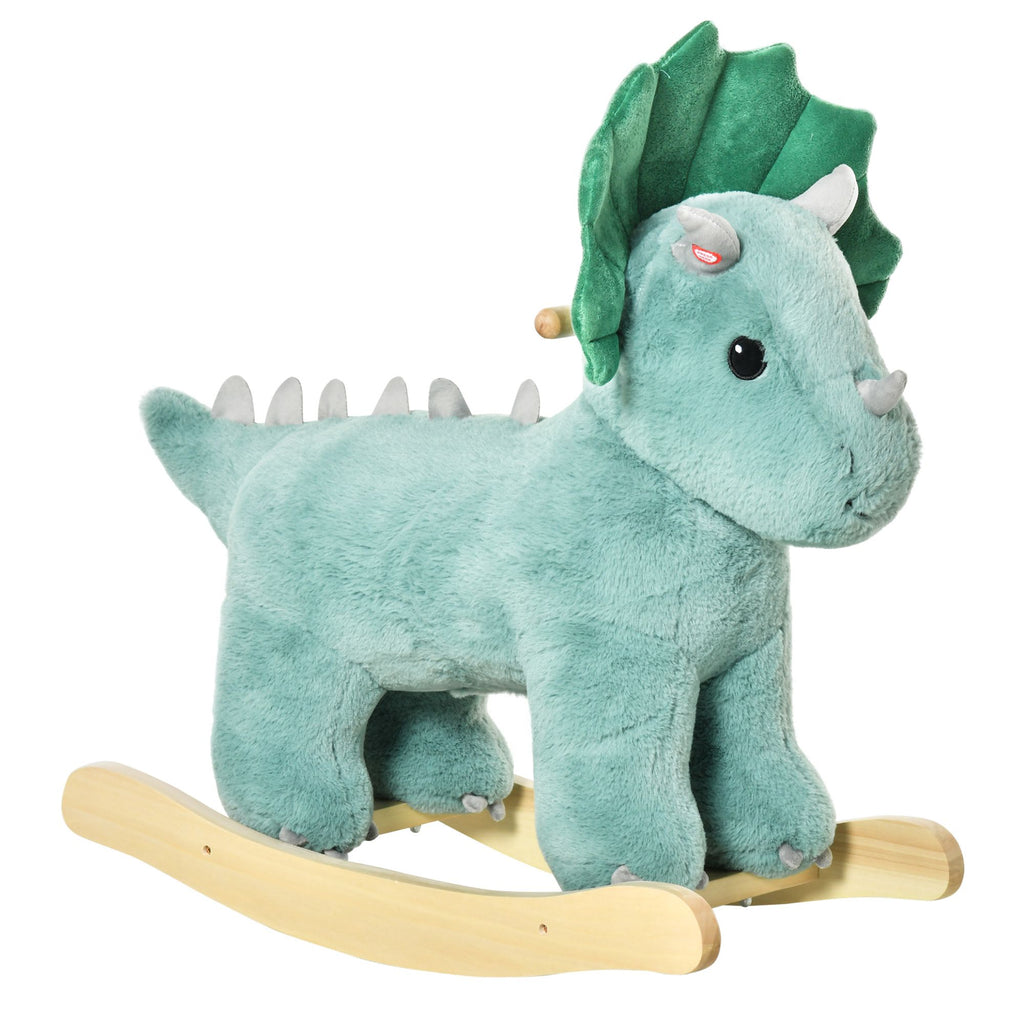 Triceratops Rocking Horse Plush Toy for Toddlers 3-6 Years Green Realistic Sounds Ride-On